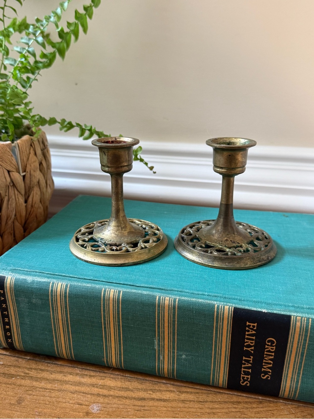 Antique-Style Brass Tone Decorative Candle Holders - Set of 2